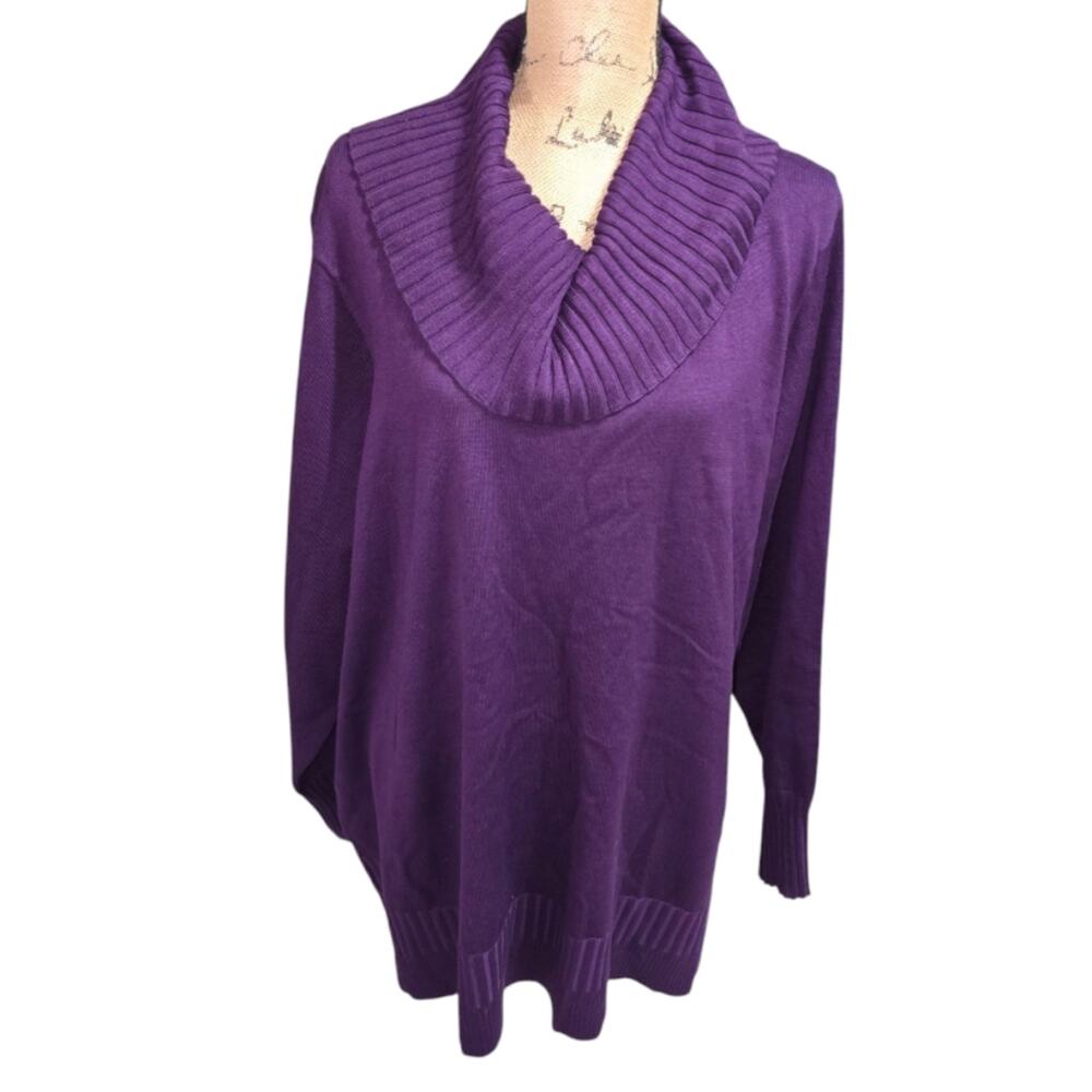 Cable & Gauge Purple Cowl Neck Women's Tunic Length Sweater Plus Size 3X New